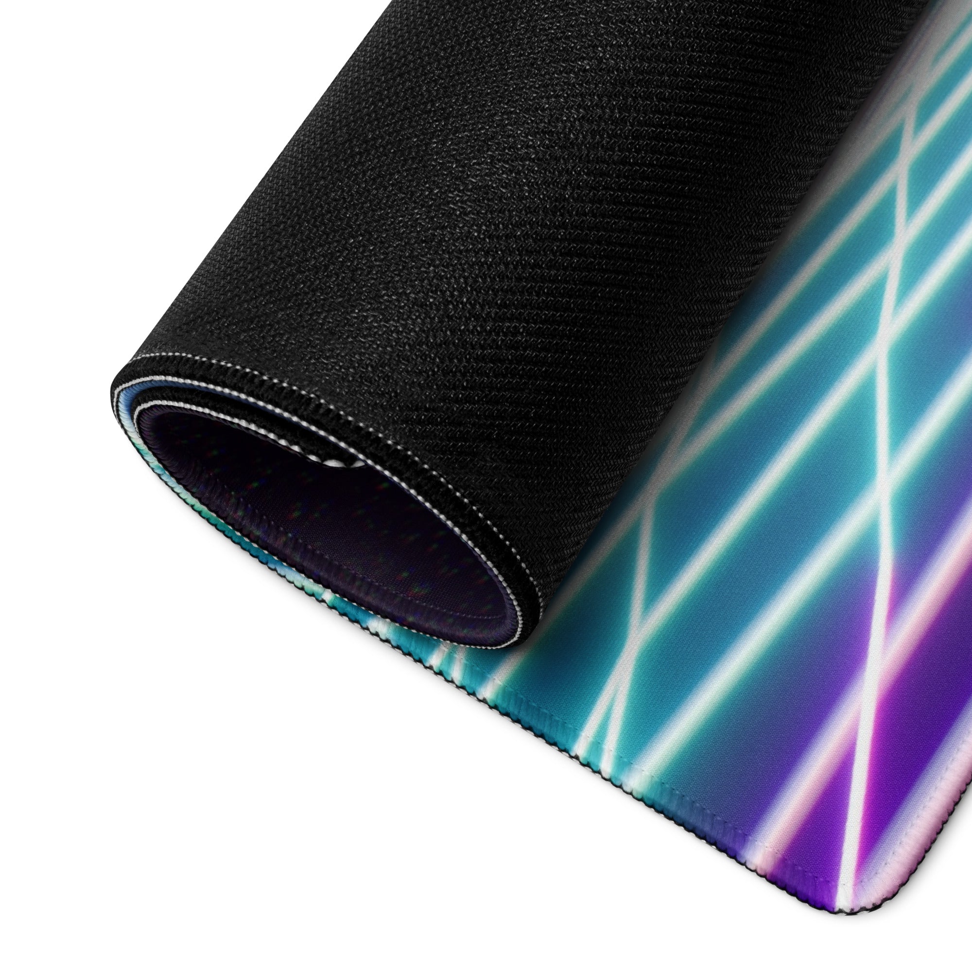 Neon Grid Mountains Gaming Mouse Pad - Neon Grid Mountains Blue Teal Gaming Desk Cyberpunk Futuristic Mood Desk Art