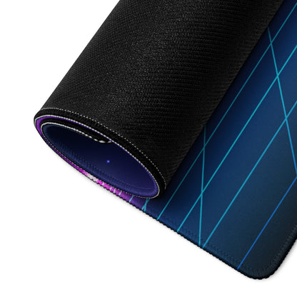 Neon Sunset Triangle Desk Mat - Gaming Mouse Pad Neon Pink Purple Blue Synthwave Mood Vaporwave Cyberpunk Edge Stitched