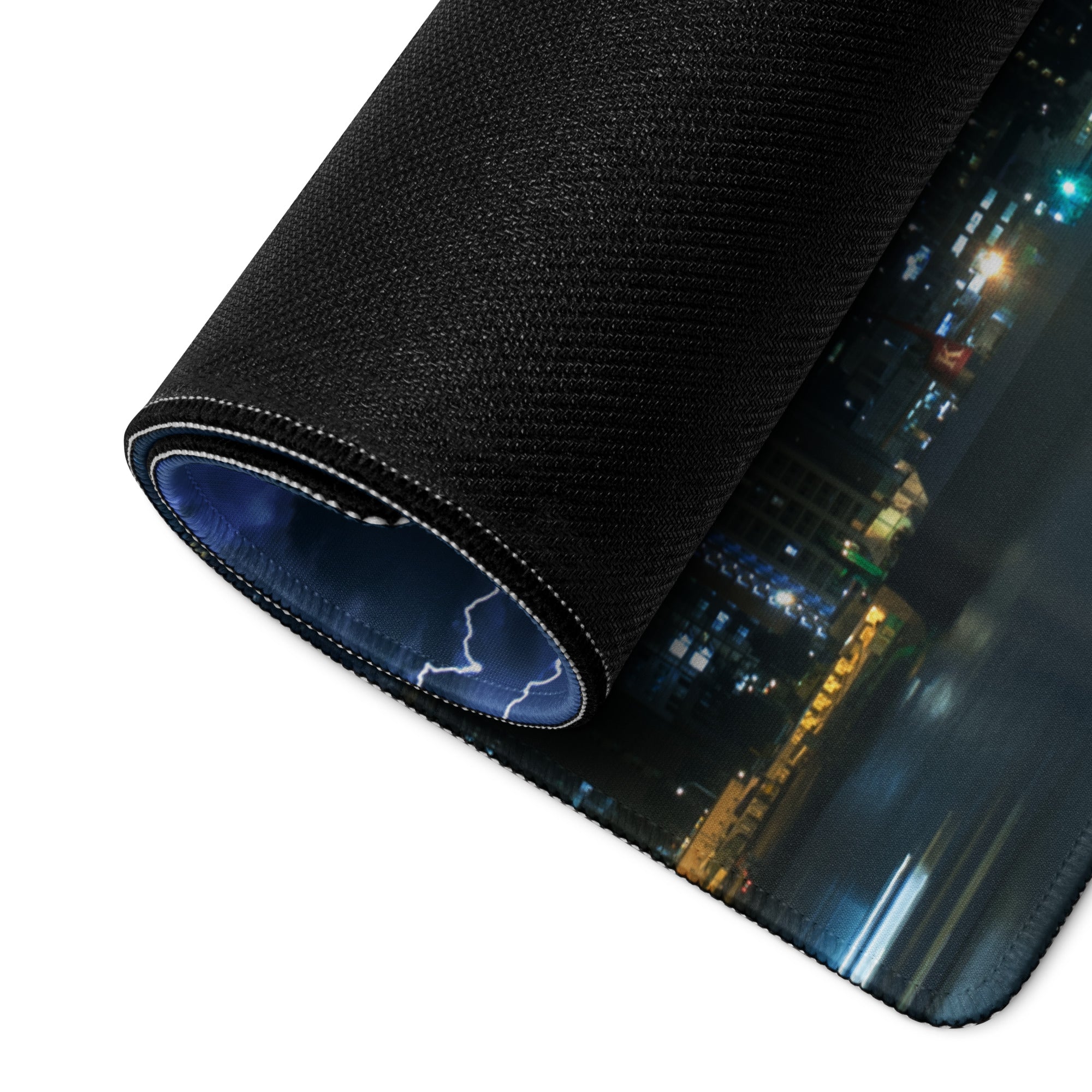 Storm Lightning City Gaming Mouse Pad - Gaming Mouse Pad Blue Photorealistic Dramatic Storm Tech Modern Cityscape Photo
