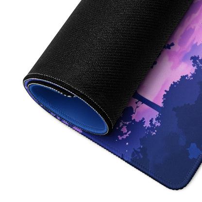 Cosmic Night Sky Desk Pad - Night Sky Blue Purple Desk Mat Modern Art Dreamy Minimal Non-Slip Edge Stitching Digital Art
