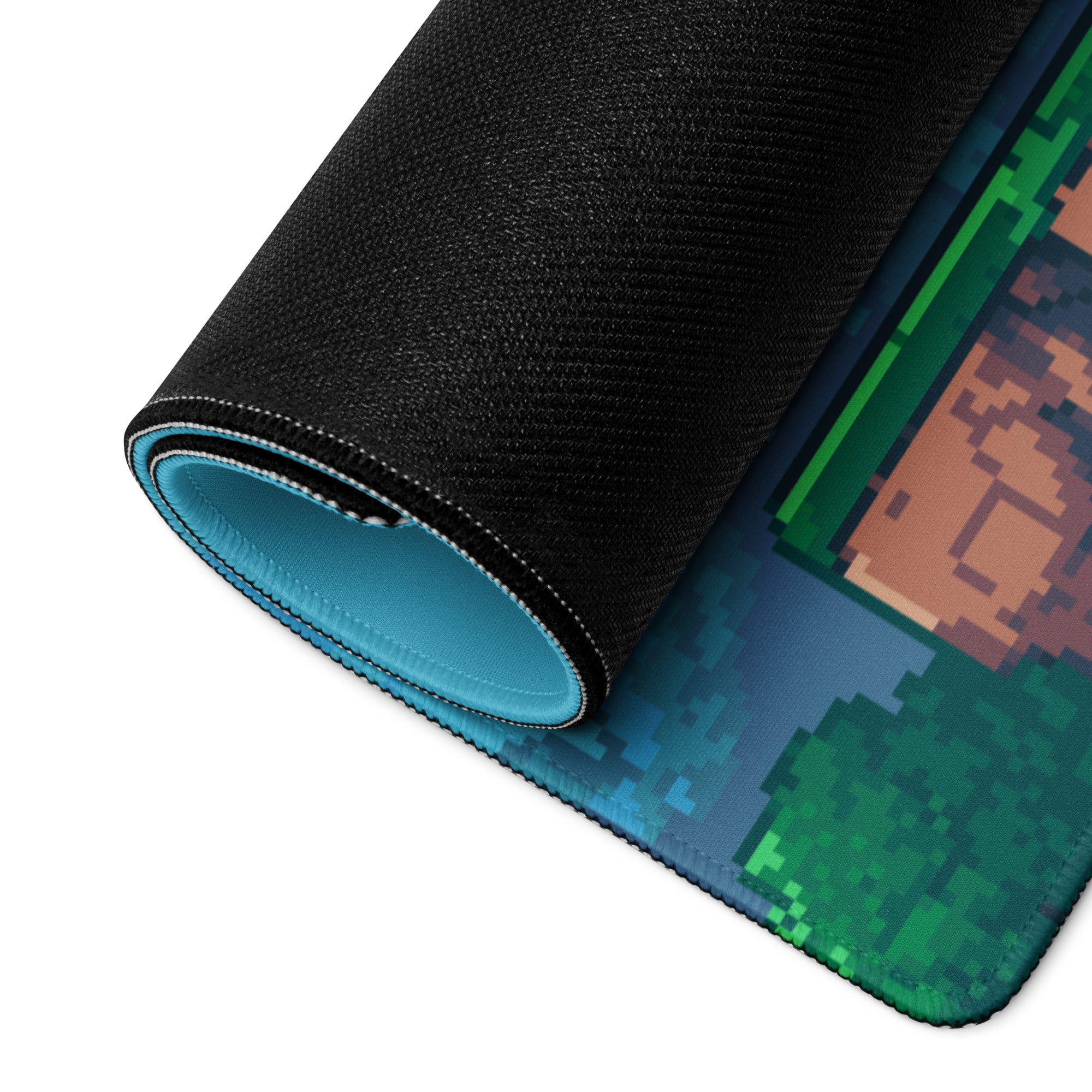 Pixel Forest Adventure Mouse Pad - Landscape Blue Green Desk Pixel Art Playful Mood Retro Gaming Decor Pixel Art Mousepad