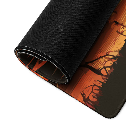 Sunset Samurai Gaming Mouse Pad - Samurai Orange Black Desk Mat Dramatic Mood Minimalist Anime Inspired