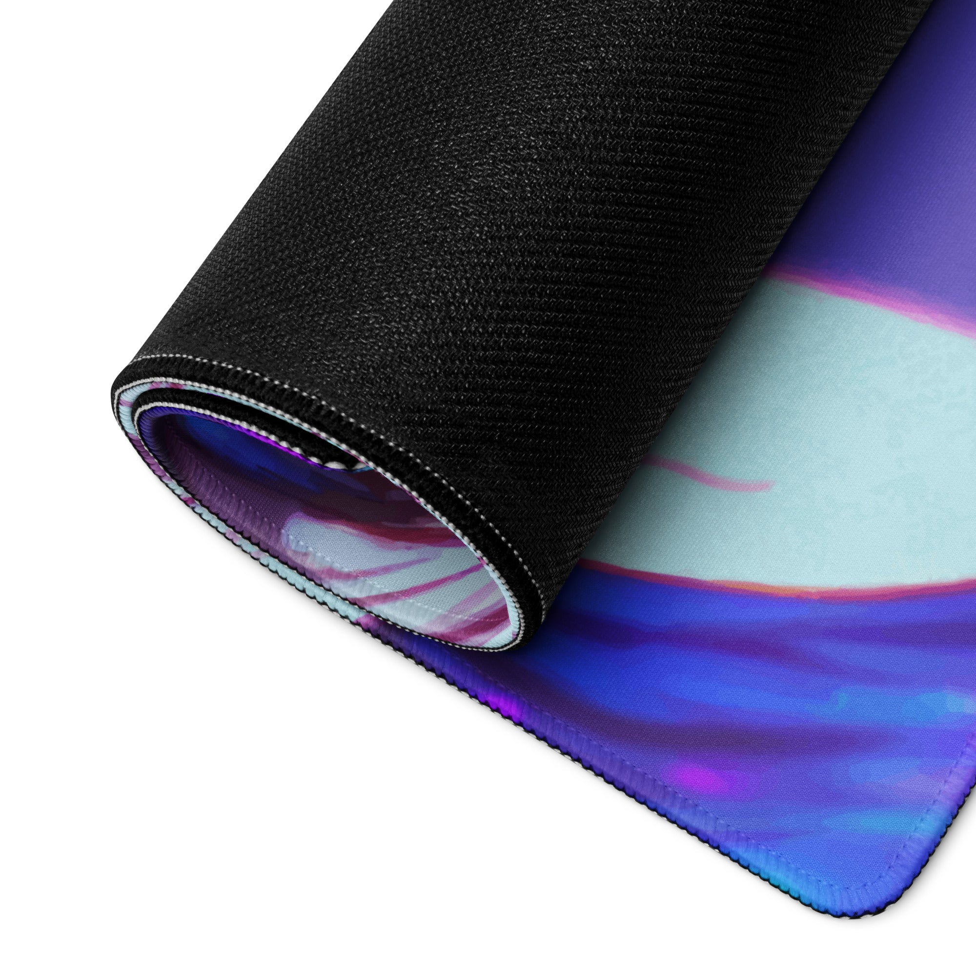 Neon Anime Portrait Gaming Mouse Pad - Anime Portrait Purple Blue Gaming Desk Cyberpunk Art Energetic Mood Esports Pad Digital Art