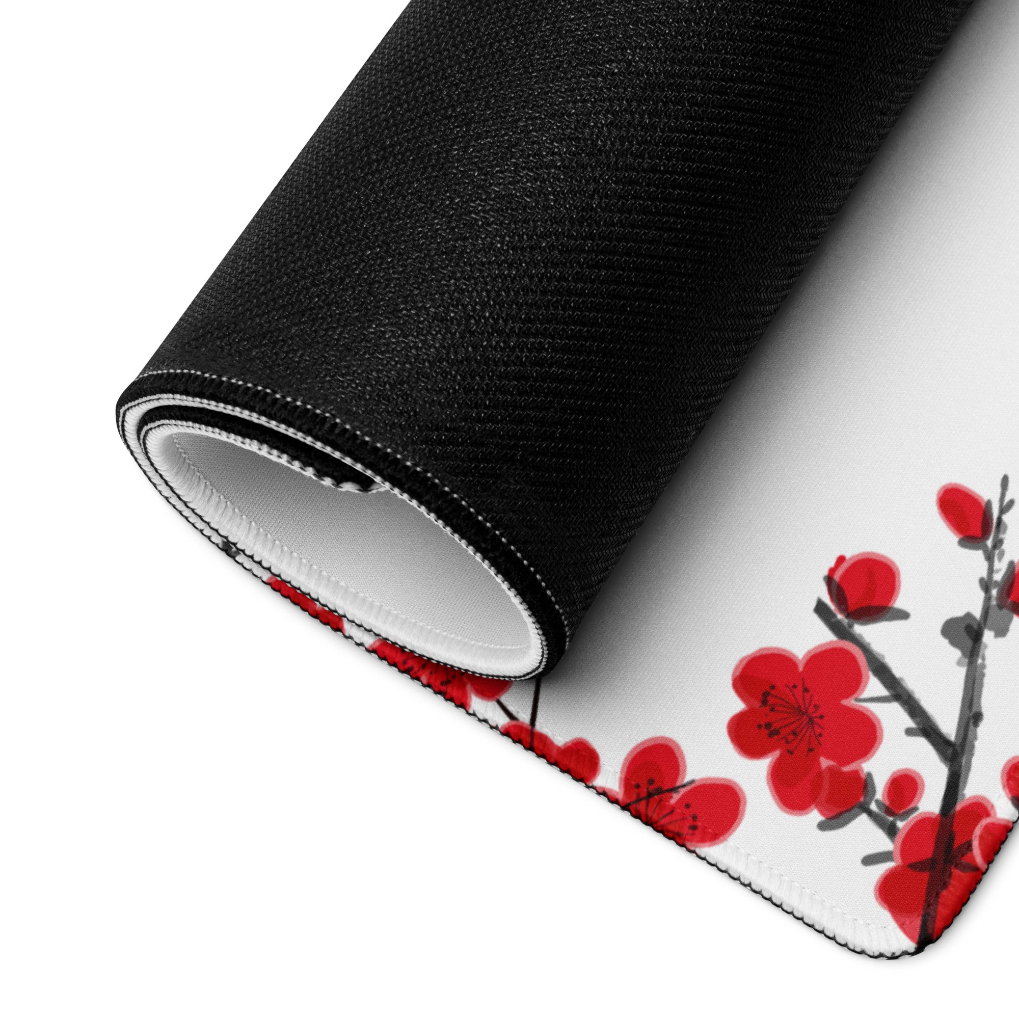 Crimson Sun Sakura Gaming Mouse Pad - Mouse Pad Red White Black Desk Minimal Sakura - Calm Japandi Style Gaming Desk