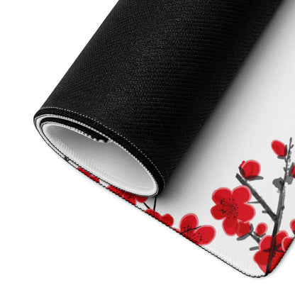 Crimson Sun Sakura Gaming Mouse Pad - Mouse Pad Red White Black Desk Minimal Sakura - Calm Japandi Style Gaming Desk