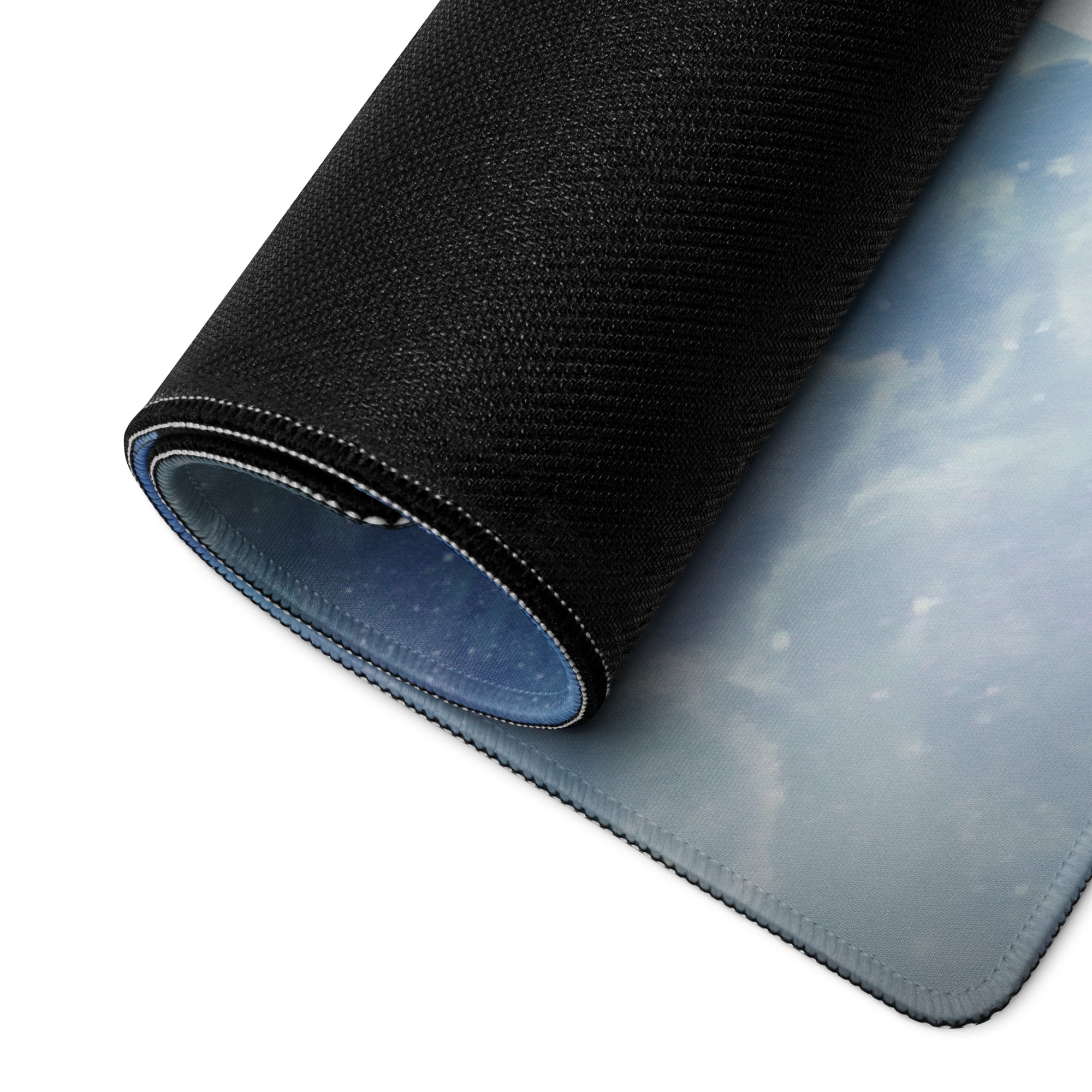 Moonlit Samurai Gaming Mouse Pad - Samurai Moon Blue Gaming Desk Mat Nightscape Silhouette Oriental Style Fabric
