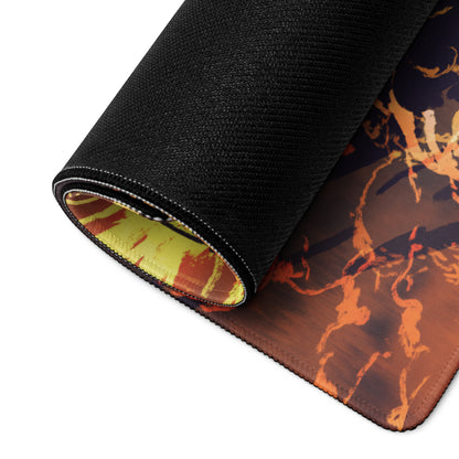 Inferno Siege Gaming Mouse Pad - Gaming Mouse Pad Orange Yellow Desk Fiery Mood Battlefield Style Digital Art