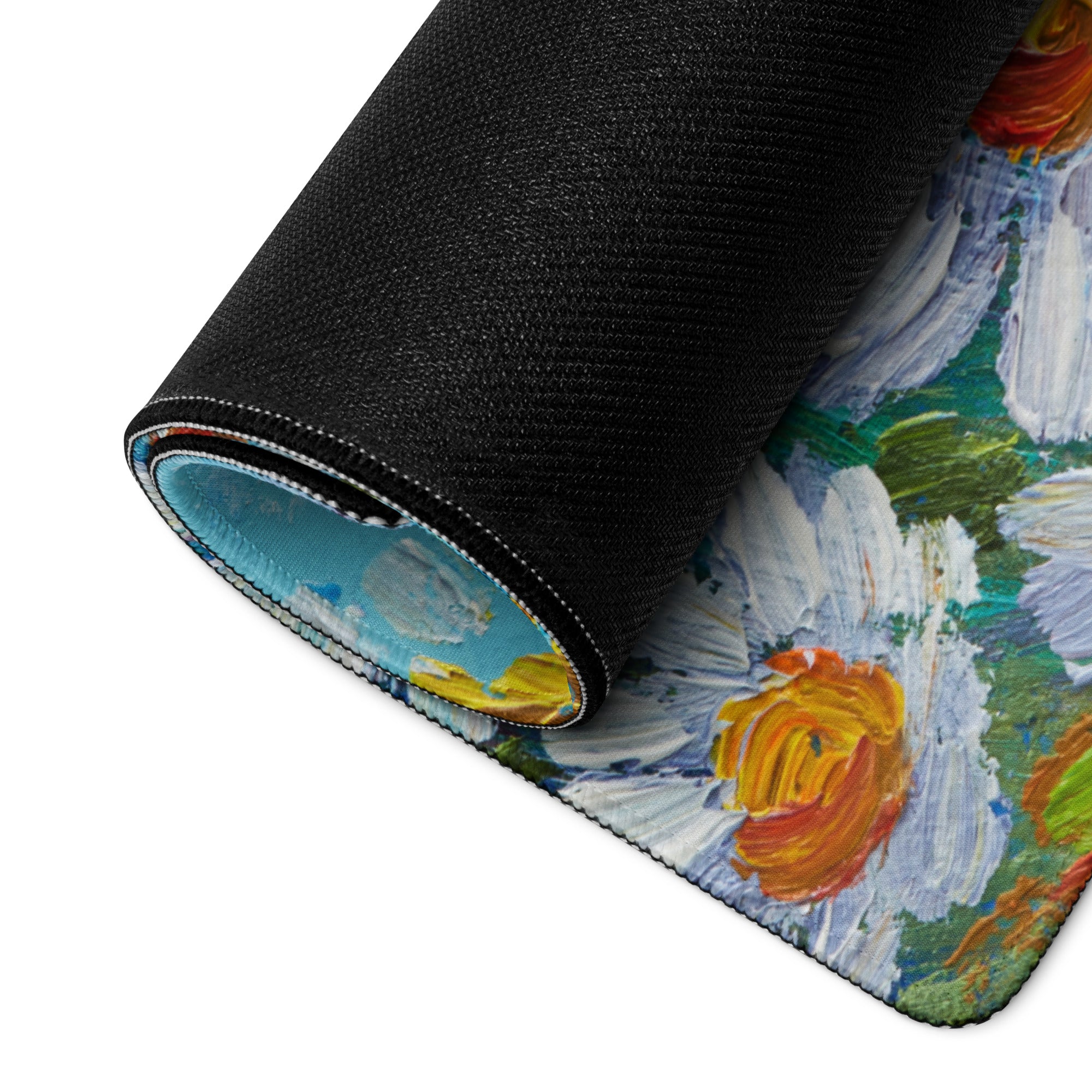 Impressionist Floral Gaming Mouse Pad - Gaming Mouse Pad Blue White Yellow Green Desktop Impressionist Cheerful Mood Botanical Desk Mat Esports Non Slip