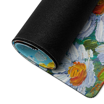 Impressionist Floral Gaming Mouse Pad - Gaming Mouse Pad Blue White Yellow Green Desktop Impressionist Cheerful Mood Botanical Desk Mat Esports Non Slip