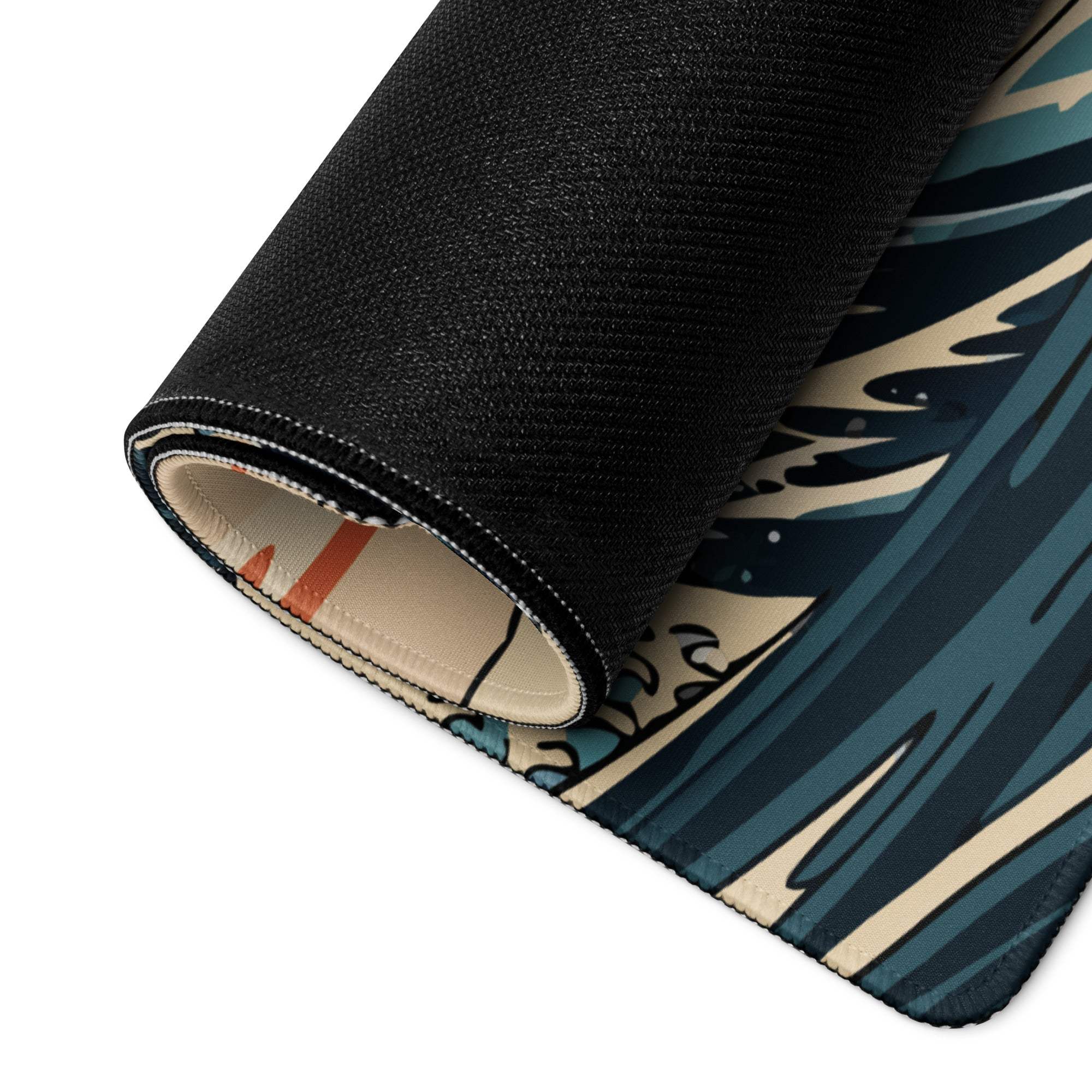 Kanagawa Wave Ukiyoe Mouse Pad - Mouse Pad Navy Beige Orange Gaming Ukiyoe Bold Japanese Desk Pad Woodblock Print