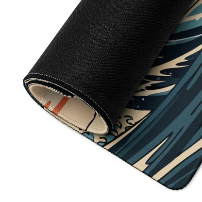 Kanagawa Wave Ukiyoe Mouse Pad - Mouse Pad Navy Beige Orange Gaming Ukiyoe Bold Japanese Desk Pad Woodblock Print