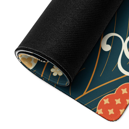 Koi Garden Ocean Mouse Pad - Koi Fish Pattern Navy Teal Gold Desk Gaming Ukiyoe Vibrant Oriental Koi Desk Mat Digital Print