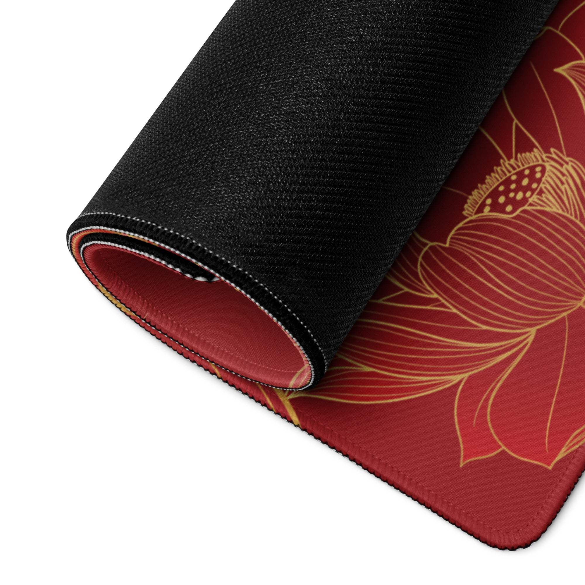 Crimson Koi Floral Gaming Pad - Koi Art Mouse Pad Red Gold Gaming Desk Luxurious Oriental Decor Gold Foil