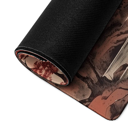 Crimson Autumn Landscape Desk Pad - Landscape Desk Pad Crimson Orange Ink Wash Calm Mood Zen Decor Asian Landscape Art