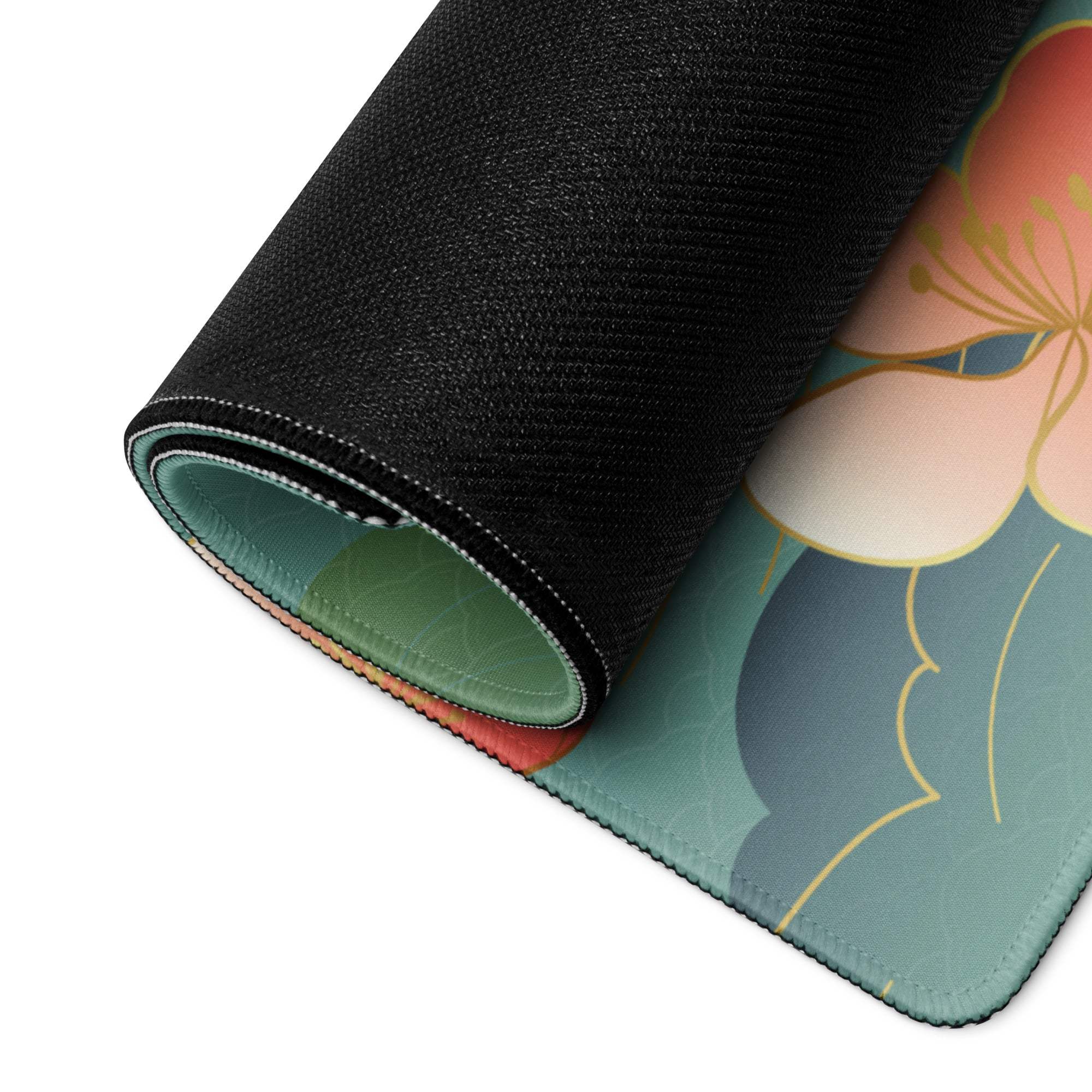Crane Sunrise Ukiyoe Mouse Pad - Mouse Pad Teal Blue Coral Orange Japanese Ukiyoe Calm Mood Asian Decor Digital Art