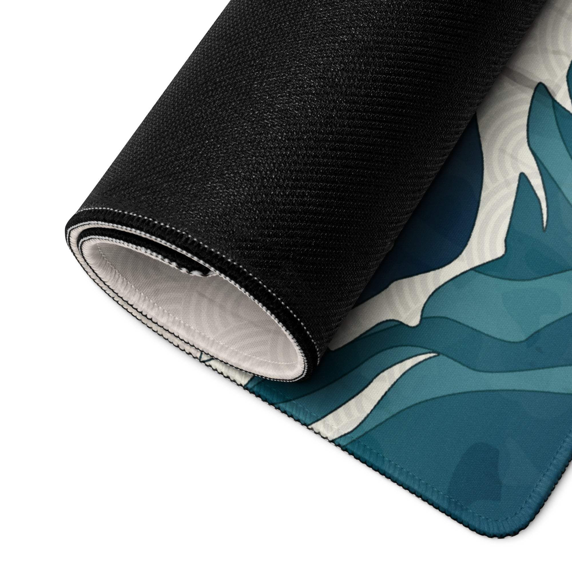 Mount Fuji Wave Desk Pad - Mouse Pad Teal Orange Desk Ukiyoe Vibrant Mood Japanese Inspired Decor Style Print
