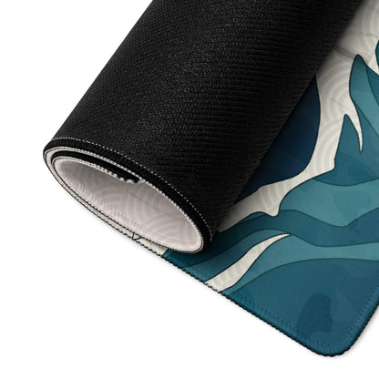 Mount Fuji Wave Desk Pad - Mouse Pad Teal Orange Desk Ukiyoe Vibrant Mood Japanese Inspired Decor Style Print