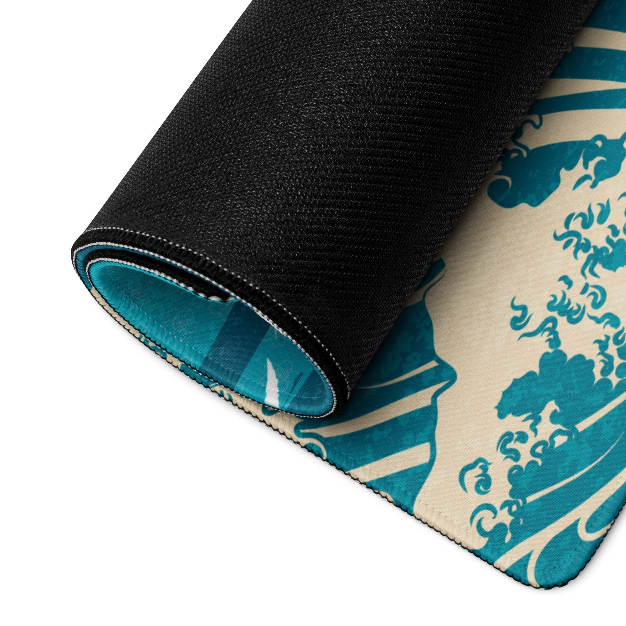 Koi Waves Gaming Mouse Pad - Koi Waves Mouse Pad Blue Teal Red Gaming Desk Ukiyoe Vibrant Mood Modern Desk Mat