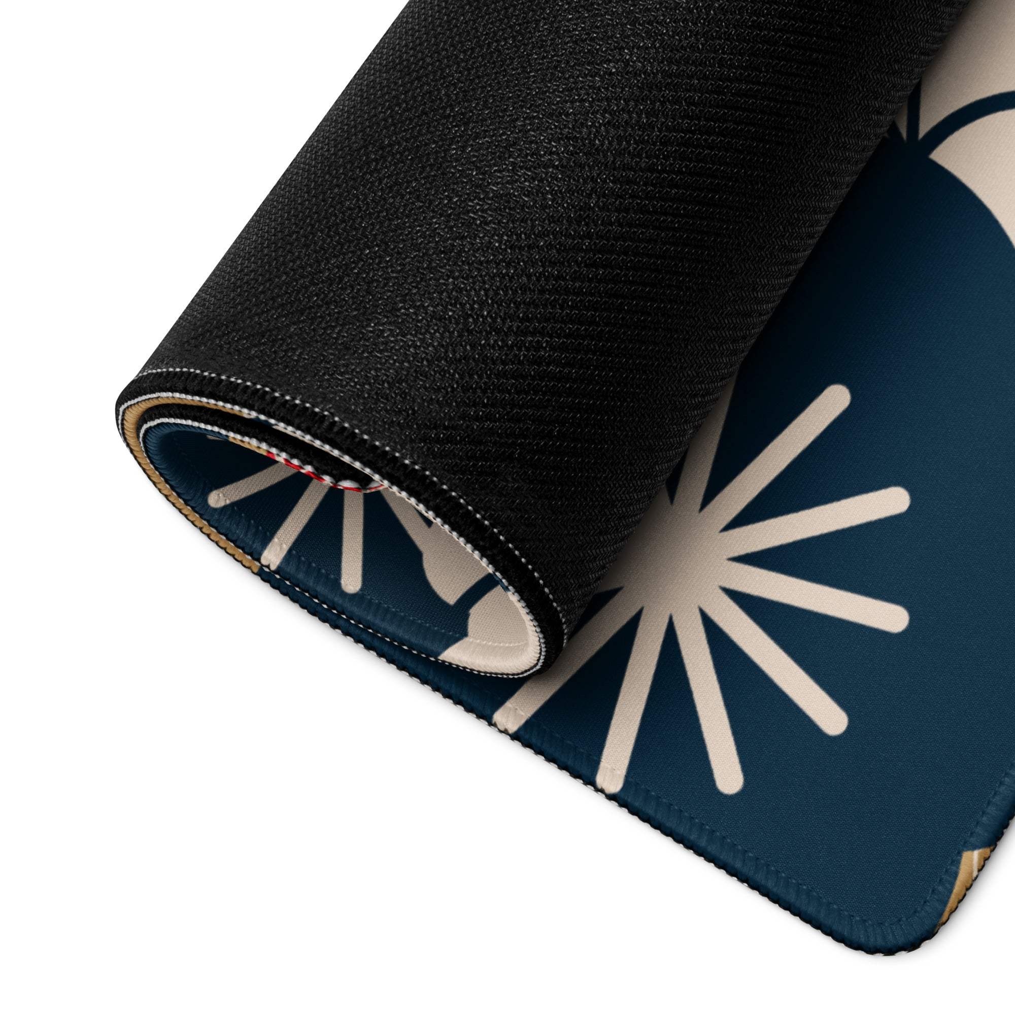 Navy Gold Floral Gaming Mouse Pad - Gaming Mouse Pad Navy Blue Gold Beige Floral Desk Vibrant Mood Modern Floral Print