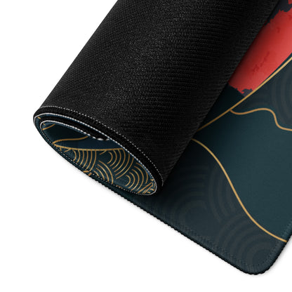 Koi Fish Zen Gaming Mouse Pad - Koi Fish Blue Gold Desk Mouse Pad Japanese Ukiyoe Soothing Mood Japanese Desk Art