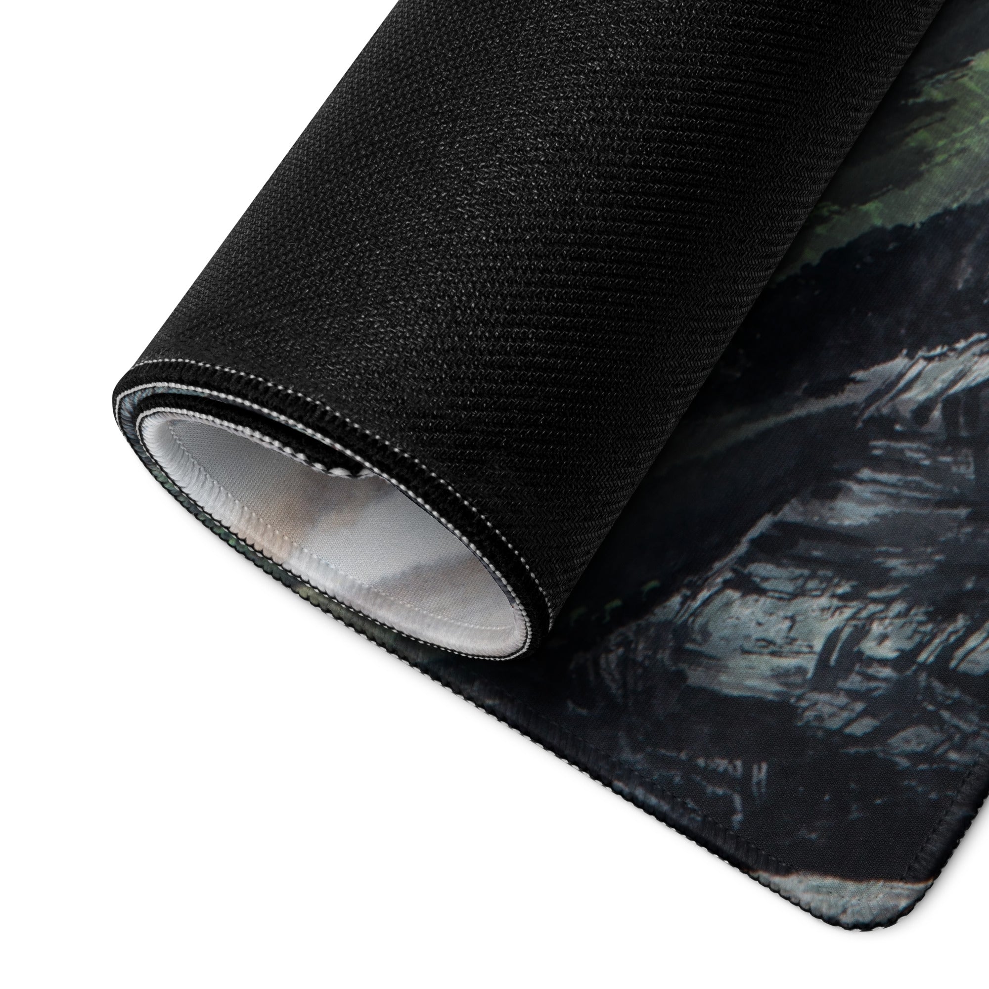 Mist Mountain Gaming Pad - Mountain Landscape Gray Green Desk Pad Watercolor Calm Mood Minimal Nordic Accessory Print