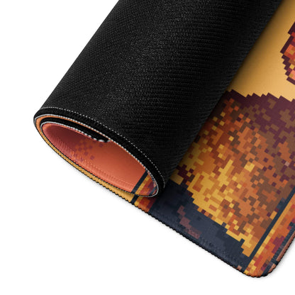 Pixel Oasis Desert Battle Mat - Gaming Mouse Pad Orange Sunset Pixel Art - Nostalgic Mood Arcade Decor Desk Pad Digital