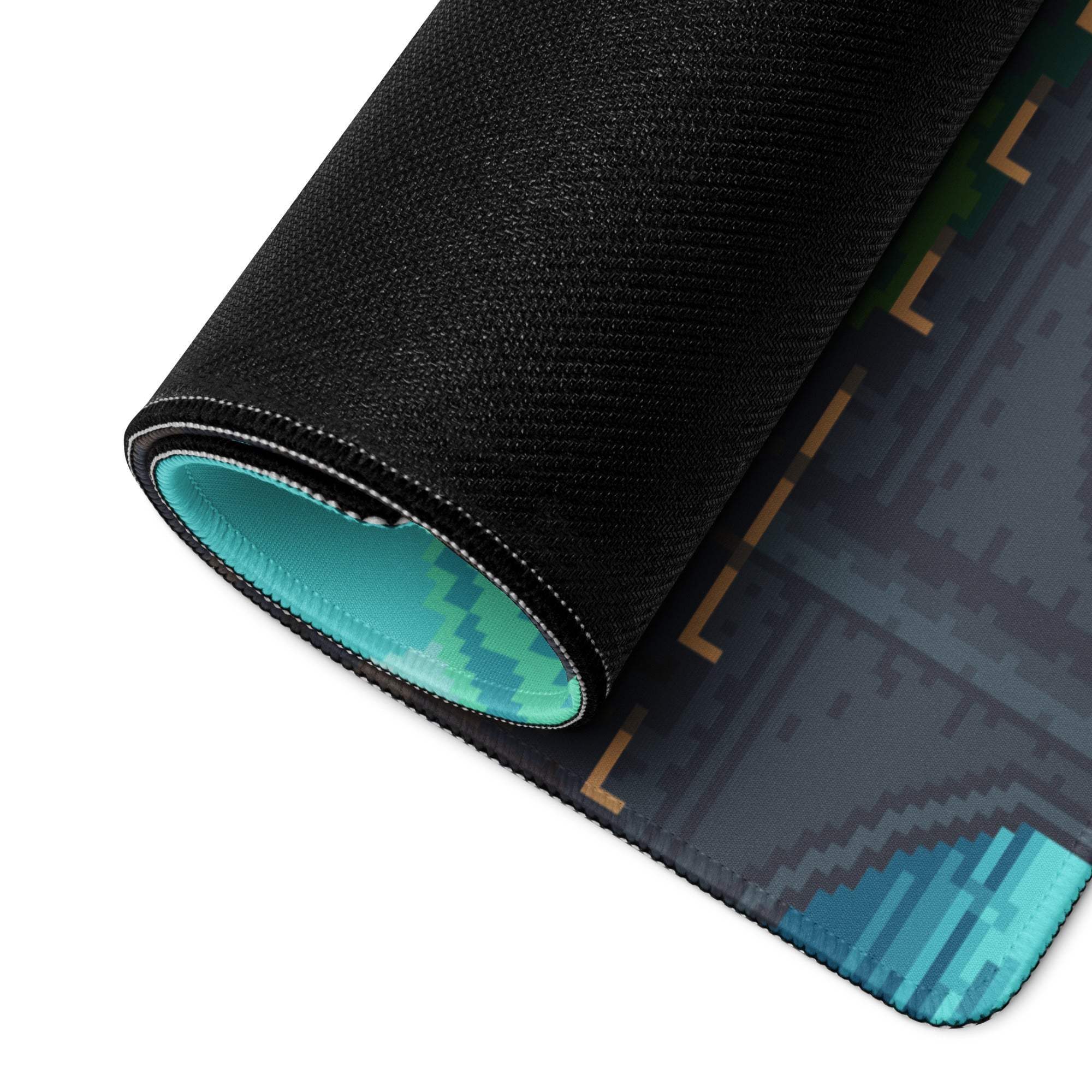Pixel Mountain Gaming Mouse Pad - Mountain Landscape Teal Blue Gaming Desk Pixel Art Vibrant Gamer Desk Mat Pixel Art