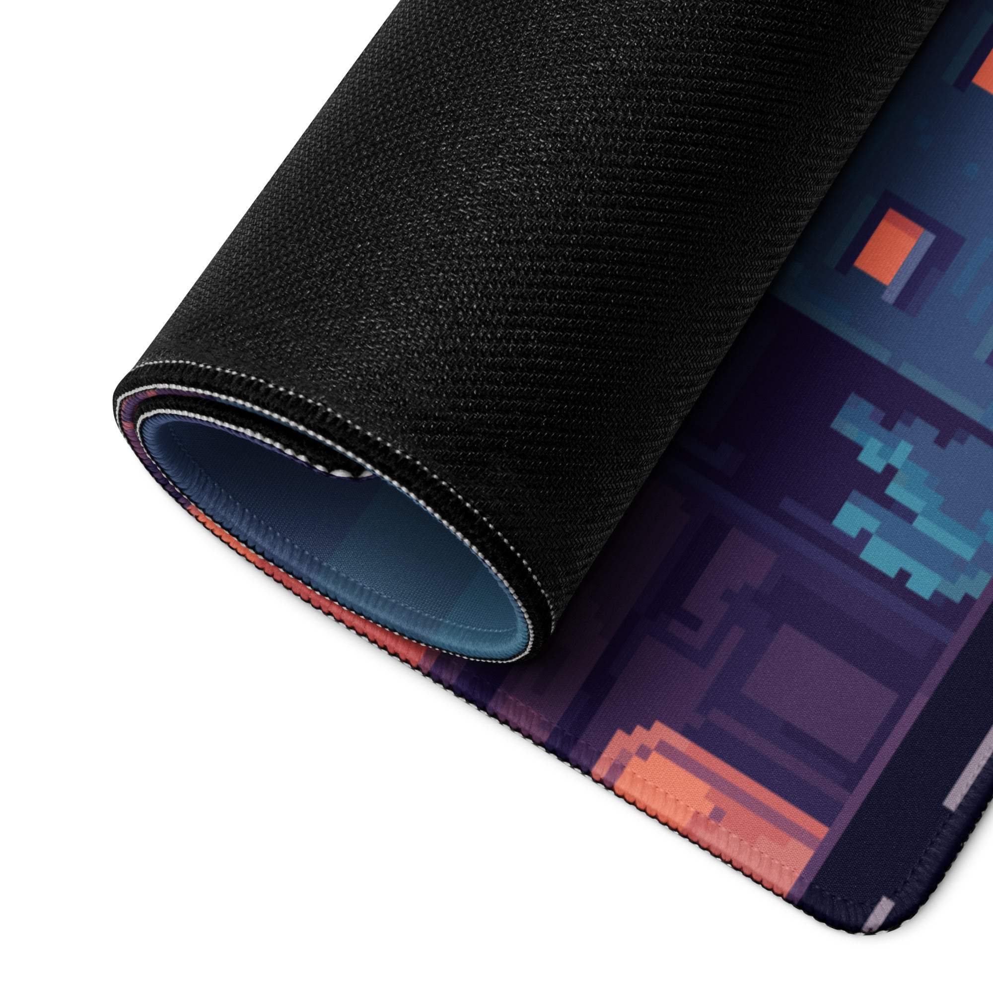 Night City Pixel Art Pad - Cityscape Mouse Pad Purple Blue Gradient Gaming Moody Neon Cyberpunk Urban Large Desk Mat