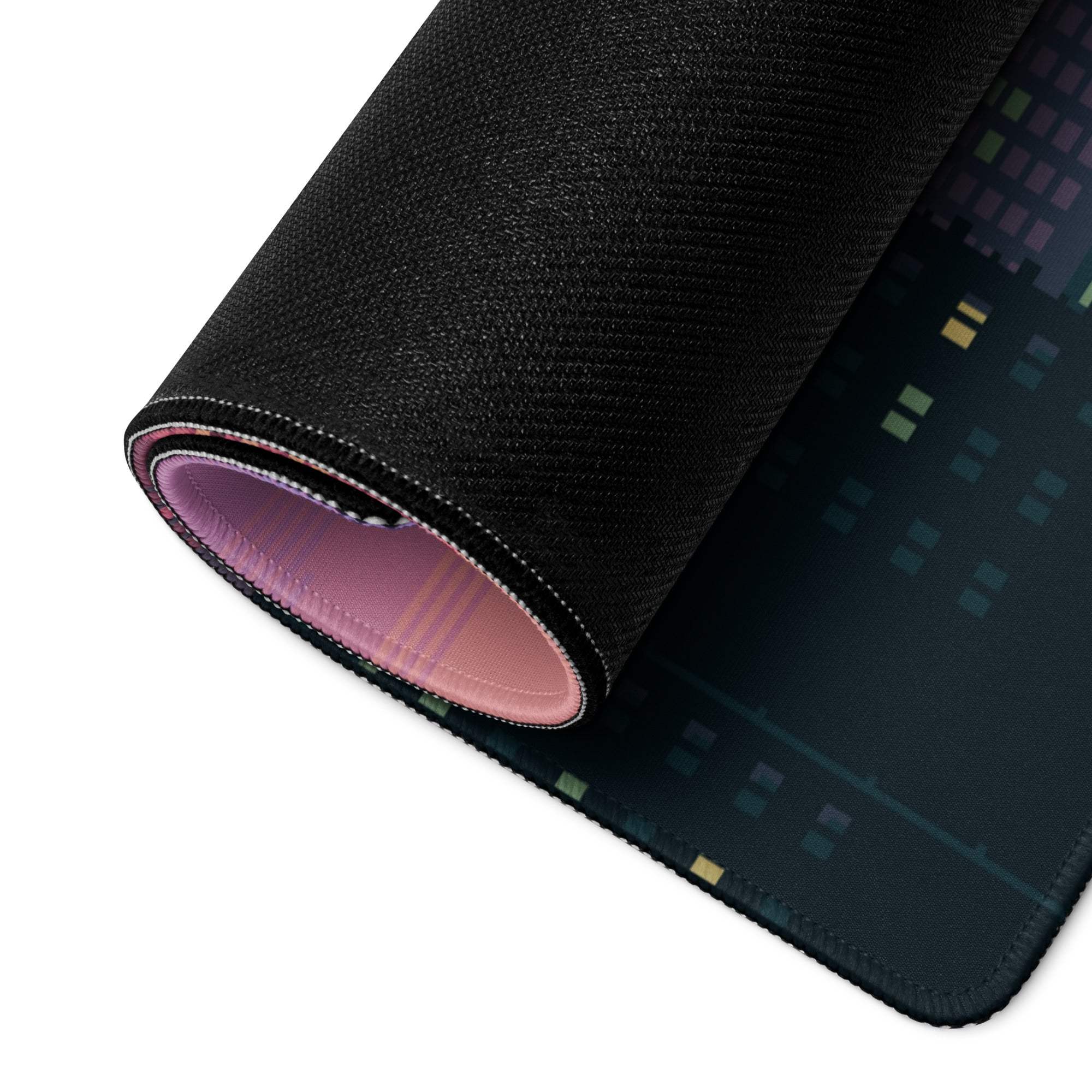 Aurora Cityscape Gaming Pad - Cityscape Pad Purple Pink Gradient Desk Pixel Art Sunset Mood Neon Futurism Digital Art