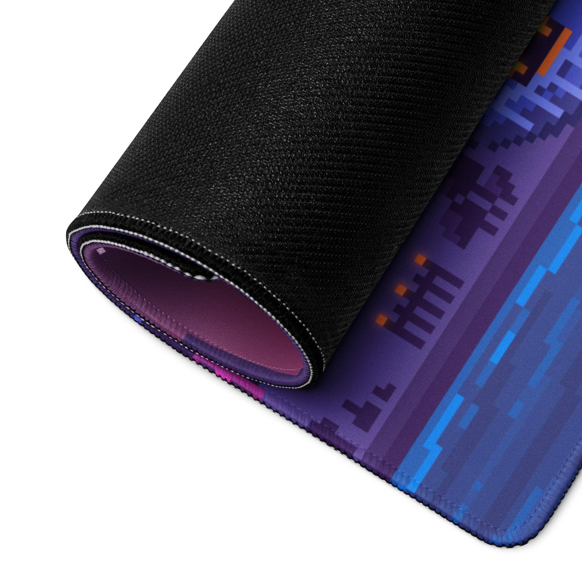 Neon City Pixel Mouse Pad - Gaming Mouse Pad Purple Blue Neon Desk Cyberpunk Vibrant Futuristic Neon Cityscape Pixel Art