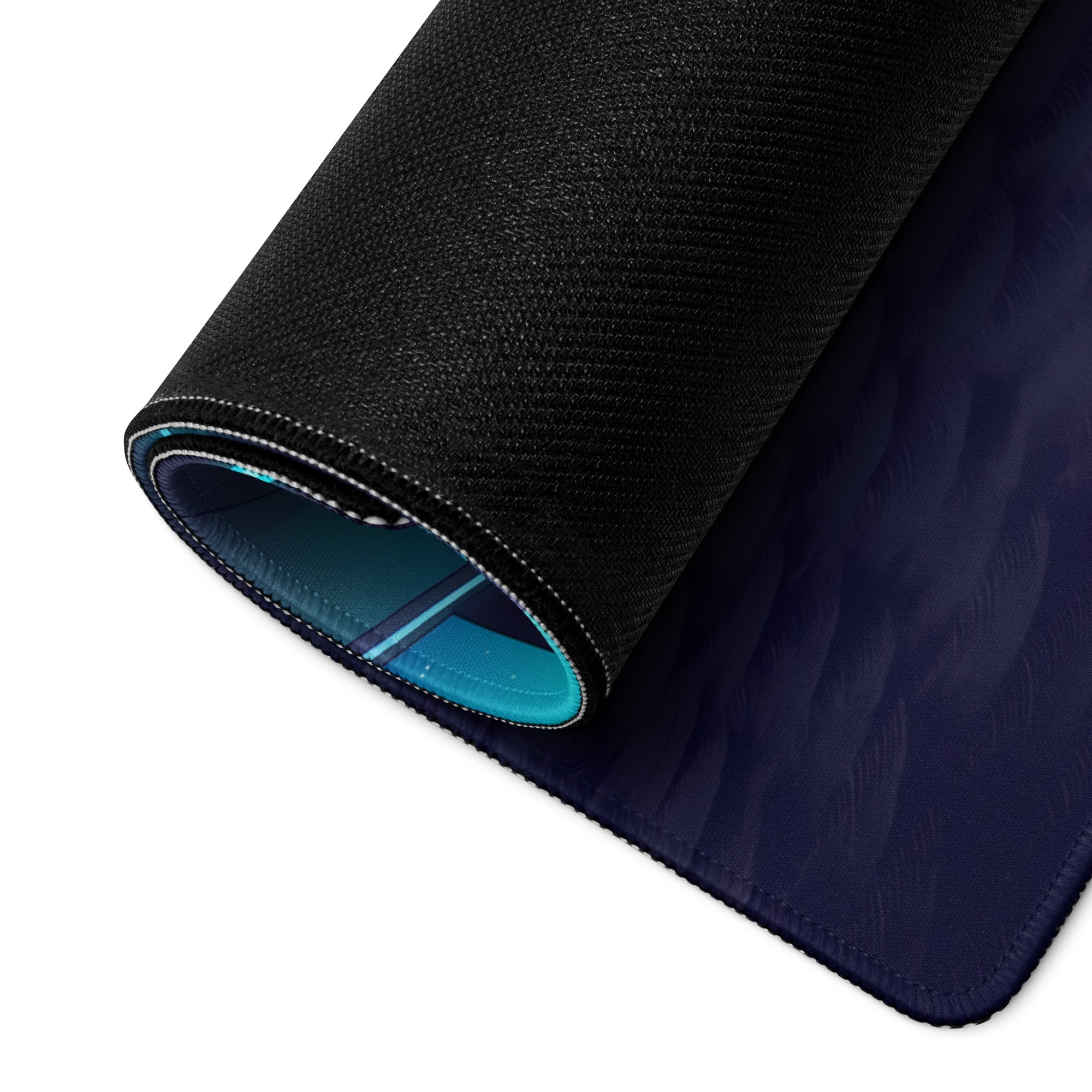 Porsche Taycan Turbo S Inspired White Blue Vaporwave Gaming Mouse Pad, Neon Electric Sports Car Desk Mat with Futuristic Mountain Garage Artwork