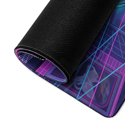 Porsche 911 Carrera Inspired White Pink Vaporwave Gaming Mouse Pad, Neon Sports Car Desk Mat with Retro Futuristic Cyberpunk Garage Artwork