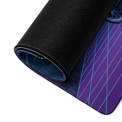 BMW M3 E46 Inspired Blue Pink Vaporwave Gaming Mouse Pad, Neon Sports Car Desk Mat with Retro Futuristic Forest Grid Artwork