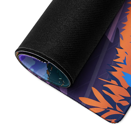 BMW E30 Inspired Black Purple Vaporwave Gaming Mouse Pad, Retro Luxury Sedan Desk Mat with Neon Mountain Landscape Artwork