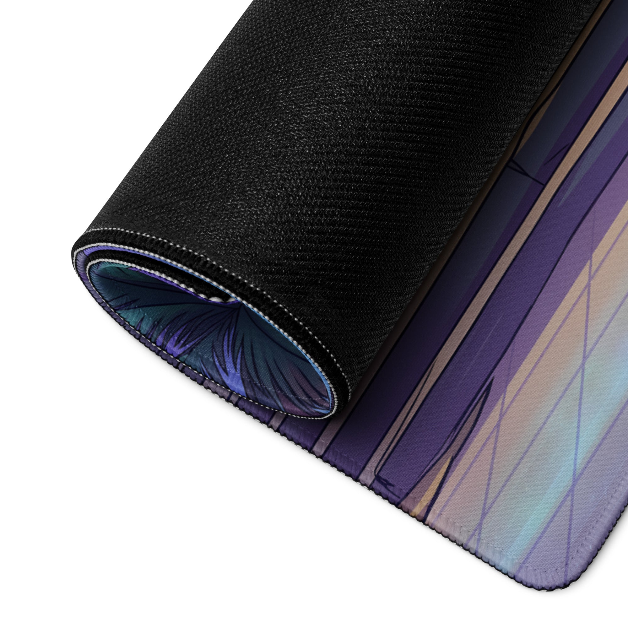 Lada 2101 Inspired Silver Blue Vaporwave Gaming Mouse Pad, Retro Classic Sedan Desk Mat with Neon Palm Tree Coastal Road Artwork