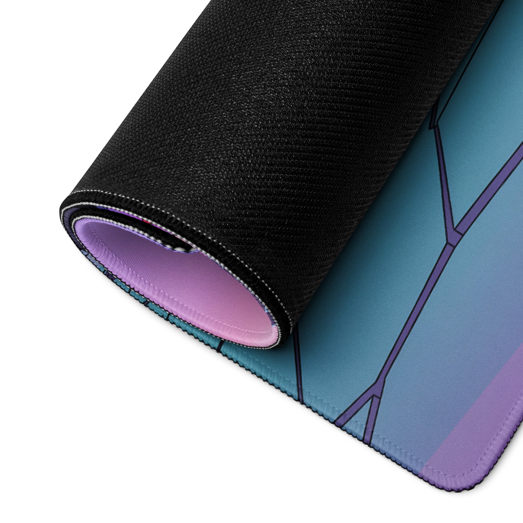 Lotus Emira Inspired Blue Purple Vaporwave Gaming Mouse Pad, Neon Mid-Engine Sports Car Desk Mat with Retro Futuristic Desert Sunset Artwork
