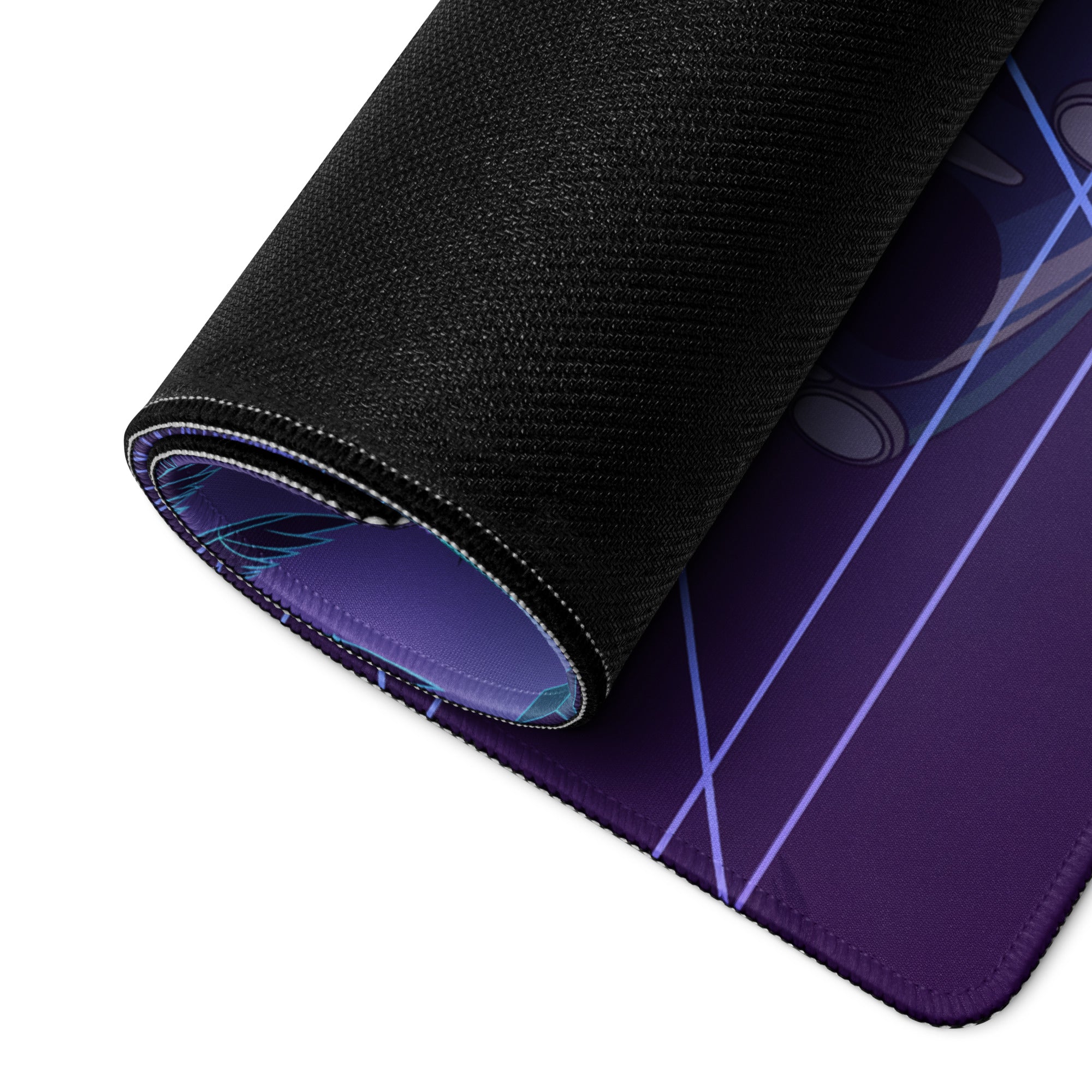 Shelby Cobra Inspired Blue Purple Vaporwave Gaming Mouse Pad, Retro Roadster Desk Mat with Neon Grid, Palm Trees and Futuristic Sunset Artwork