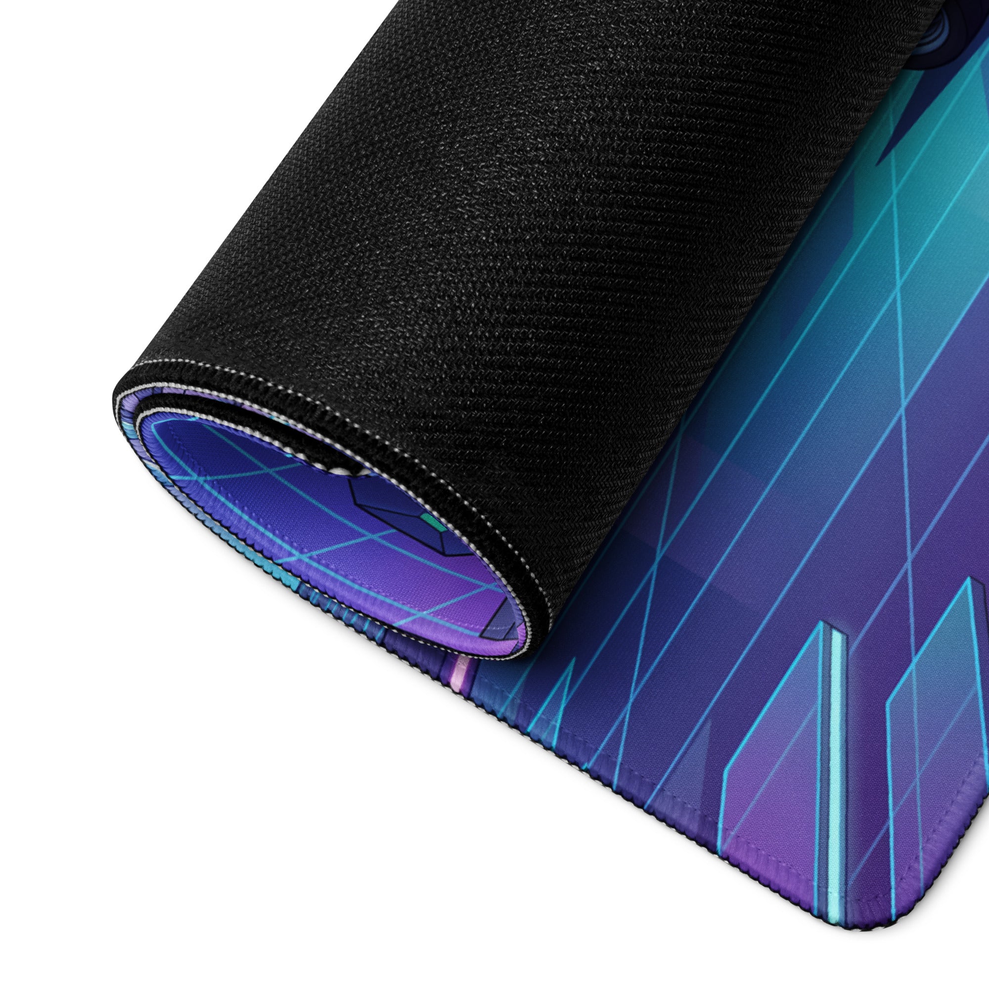 Ford Mustang Boss 302 Inspired Blue Purple Vaporwave Gaming Mouse Pad, Retro Muscle Car Desk Mat with Neon Futuristic City Artwork