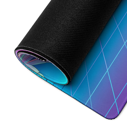 1957 Ford Fairlane 500 Inspired Burgundy Blue Vaporwave Gaming Mouse Pad, Classic American Coupe Desk Mat with Neon Grid Sunset Artwork