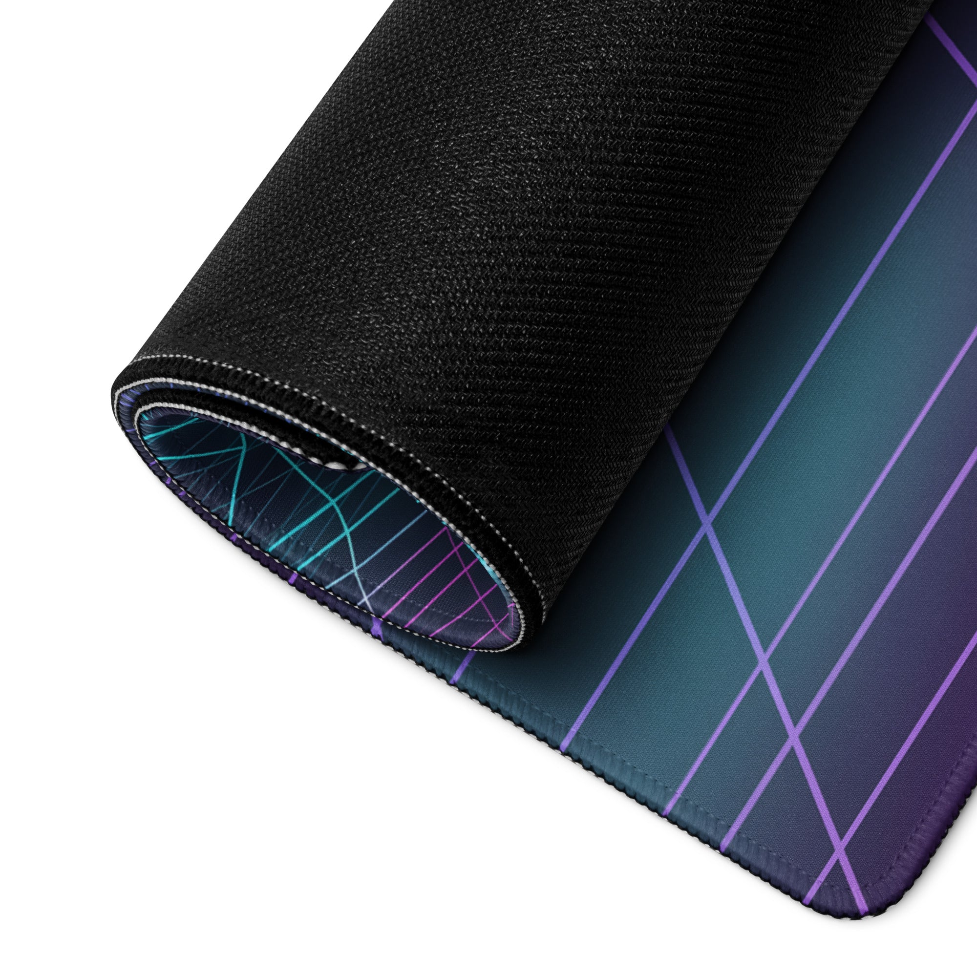 Porsche 959 Inspired Silver Teal Vaporwave Gaming Mouse Pad, Classic Supercar Desk Mat with Neon Grid Mountains and Retro Futuristic Artwork