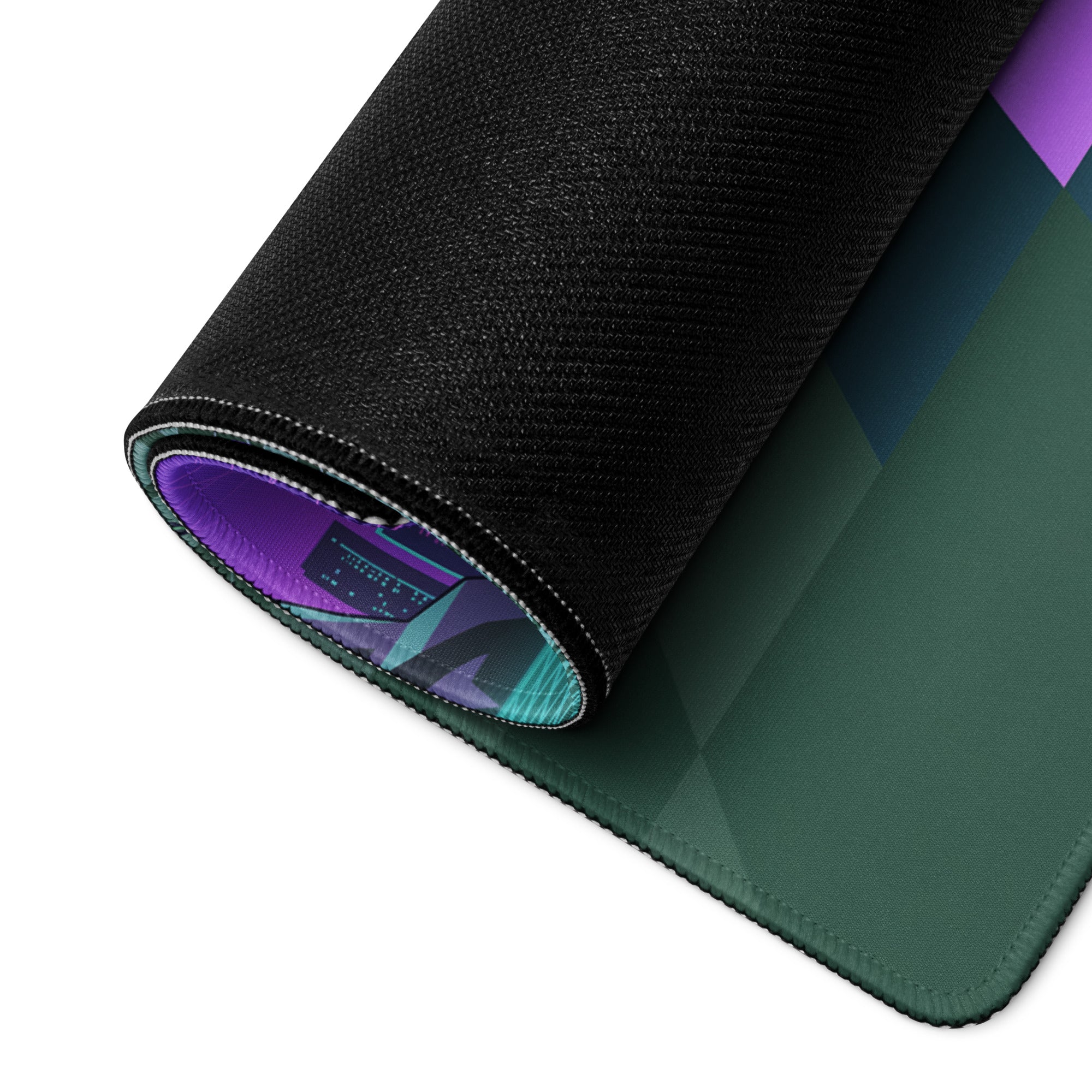Porsche 911 Inspired Green Purple Vaporwave Gaming Mouse Pad, Classic Sports Car Desk Mat with Checkerboard Grid, Palm Trees and Neon Sunset Artwork