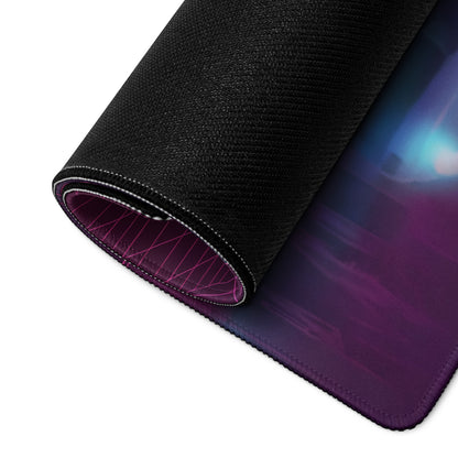 Porsche 911 GT2 993 Inspired Silver Pink Vaporwave Gaming Mouse Pad, Widebody Sports Car Desk Mat with Neon Grid Sunset and Palm Tree Artwork