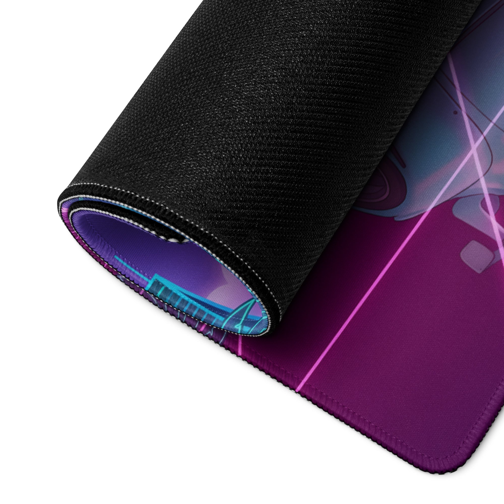 Porsche 911 964 Inspired Mint Green Purple Vaporwave Gaming Mouse Pad, Widebody Sports Car Desk Mat with Neon Futuristic Overpass Artwork