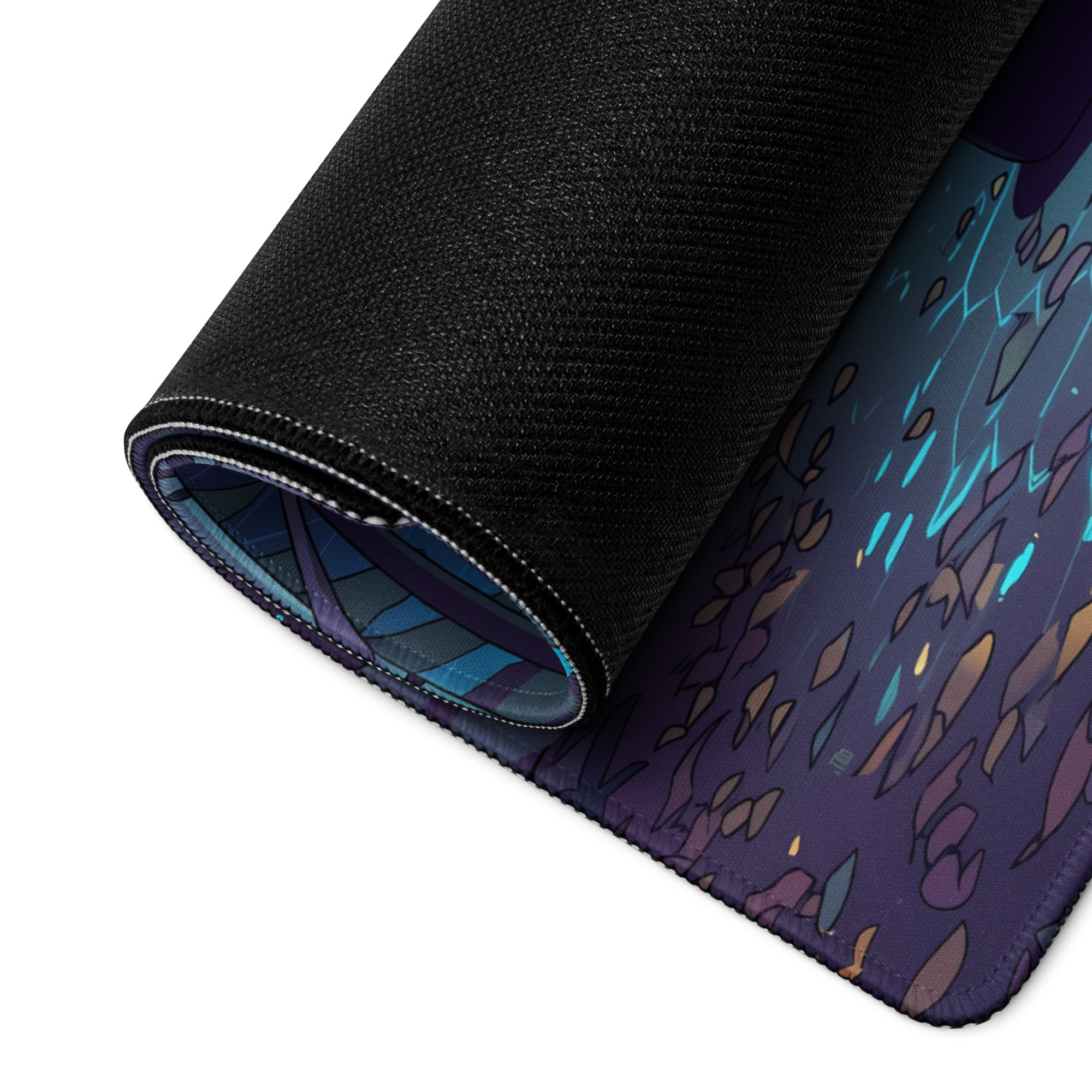 Porsche 911 Turbo 993 Inspired Teal Purple Vaporwave Gaming Mouse Pad, Classic Sports Car Desk Mat with Enchanted Neon Forest Artwork