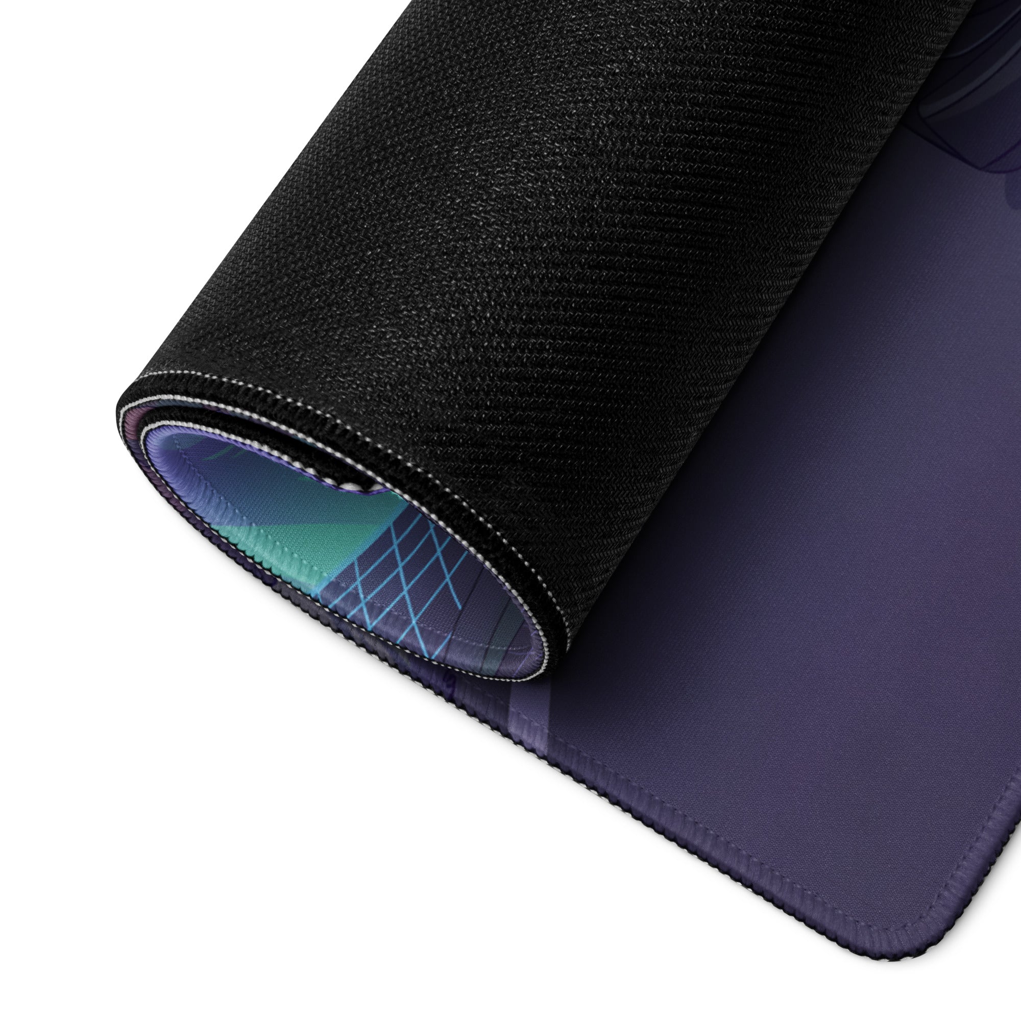 Porsche 911 Inspired Teal Purple Vaporwave Gaming Mouse Pad, Retro Sunset Mountain Road Desk Mat with Futuristic Synthwave Car Artwork