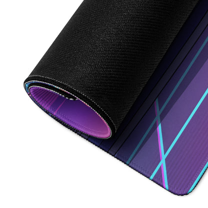 Ferrari F355 Inspired Blue Purple Vaporwave Gaming Mouse Pad, Neon Retro Sunset City Desk Mat with Futuristic Supercar Artwork