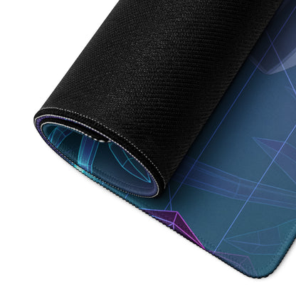 Nissan Z RZ34 Inspired White Vaporwave Gaming Mouse Pad, Neon JDM Sports Car Desk Mat with Retro Futuristic City Grid Art