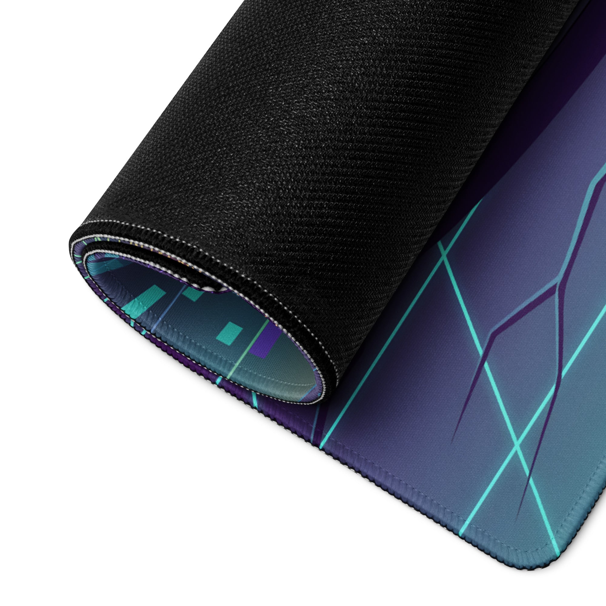 Nissan Skyline GT-R R34 Inspired Blue Vaporwave Gaming Mouse Pad, Neon JDM Sports Car Desk Mat with Retro Futuristic Grid Sunset Art