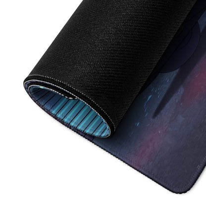 Nissan Skyline GT-R R34 Inspired Blue Vaporwave Gaming Mouse Pad, Neon JDM Sports Car Desk Mat with Cyberpunk Garage and Retro Futuristic Art