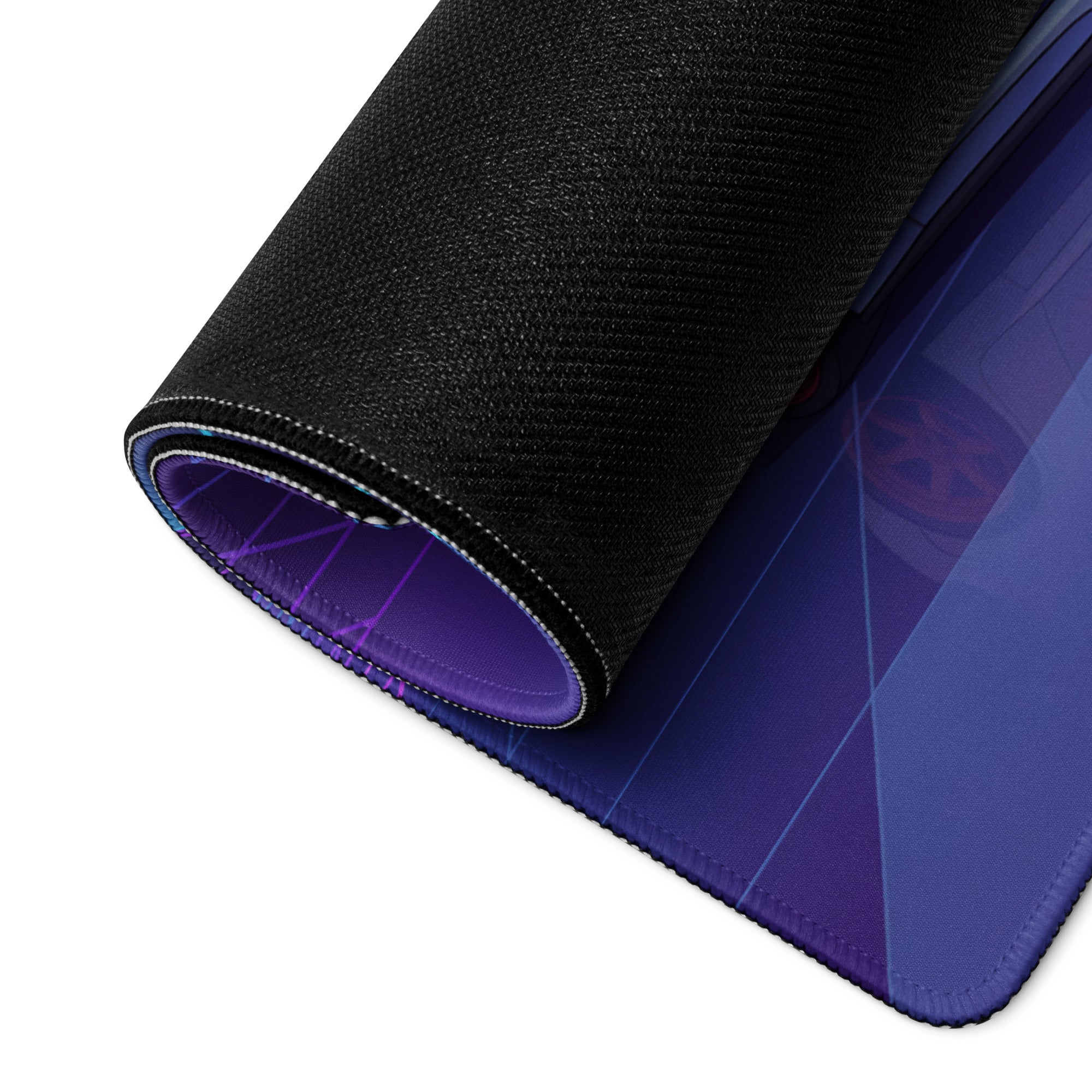 Mitsubishi Lancer Evolution X Inspired White Purple Vaporwave Gaming Mouse Pad, Neon JDM Rally Car Desk Mat with Retro Futuristic Cyber Grid Artwork